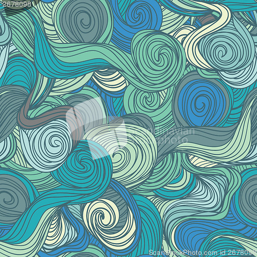 Image of Seamless abstract hand-drawn blue waves pattern