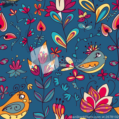 Image of Seamless texture with flowers and birds