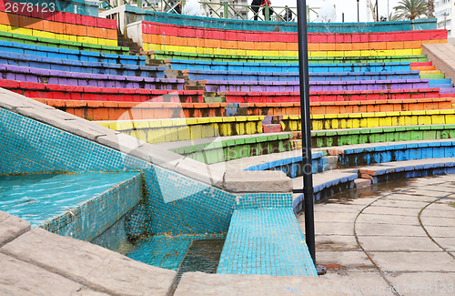 Image of Multicolored seats in the city theater.