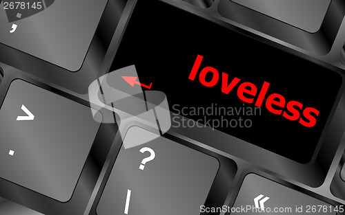 Image of loveless on key or keyboard showing internet dating concept