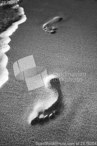 Image of Sand footprints black and white