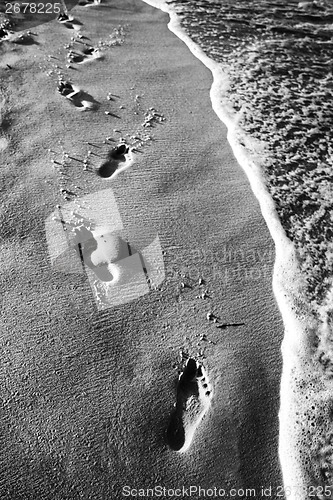 Image of Footprints in the sand black and white