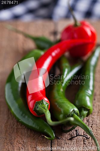 Image of Red and green chili peppers