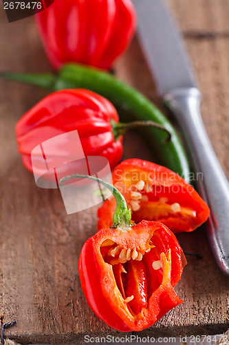 Image of Red and green chili peppers