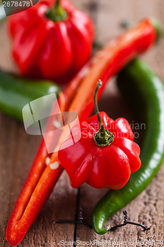 Image of Red and green chili peppers