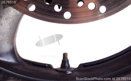 Image of Used rim of a motorcycle, selective focus
