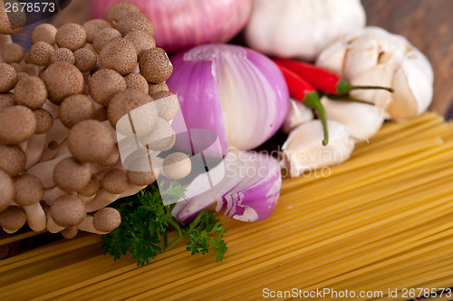 Image of Italian pasta and mushroom sauce ingredients