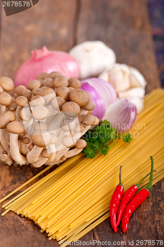 Image of Italian pasta and mushroom sauce ingredients