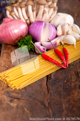 Image of Italian pasta and mushroom sauce ingredients