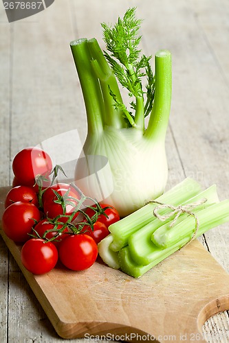 Image of fresh organic fennel, celery and tomatoes