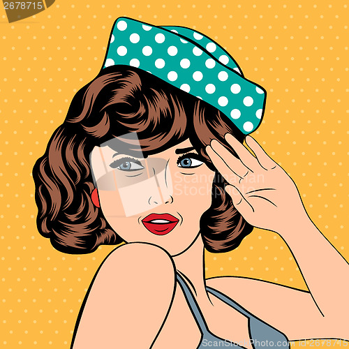 Image of cute retro woman in comics style