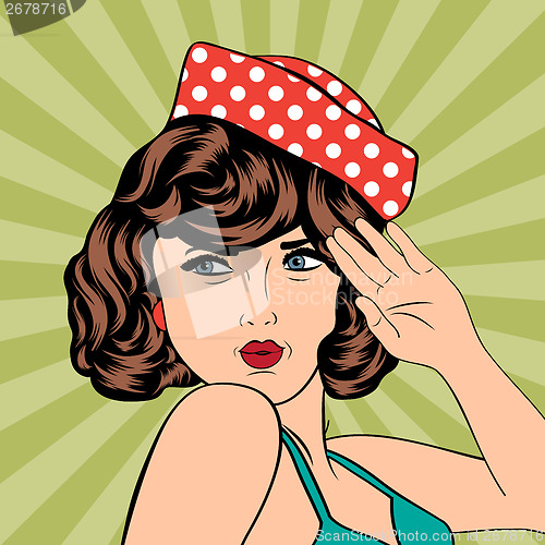 Image of cute retro woman in comics style