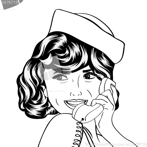 Image of woman chatting on the phone, pop art illustration