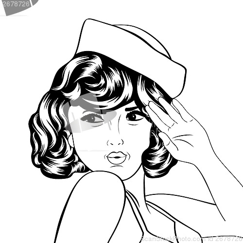 Image of cute retro woman in comics style