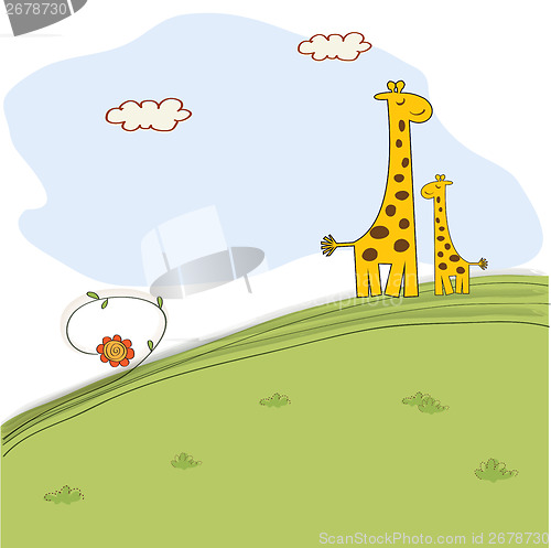 Image of giraffe and her baby in nature
