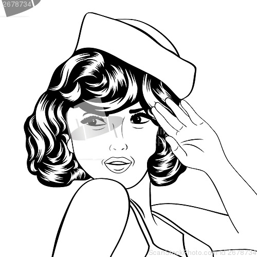 Image of cute retro woman in comics style