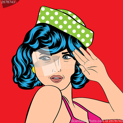 Image of cute retro woman in comics style