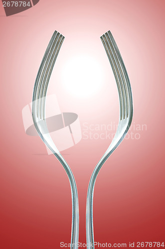 Image of silver forks forming tall wine glass