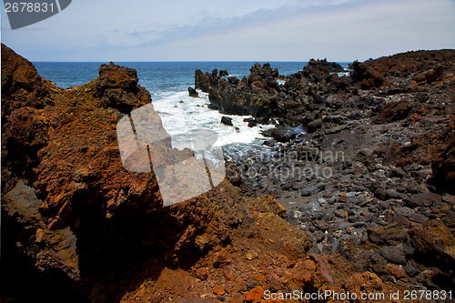 Image of rock  water  in lanzarote  isle foam  landscape  stone  cloud   