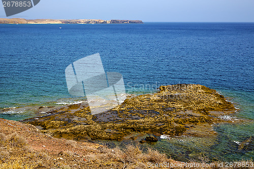 Image of volcanic spain  water coastline  in lanzarote  sky  