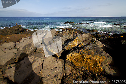 Image of spain musk rock stone sky coastline and summer  lanzarote 