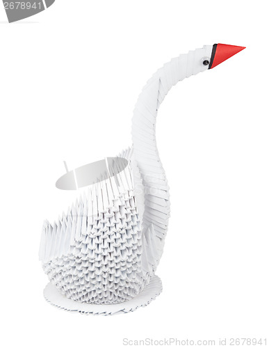Image of white swan. figure of bird out of paper 