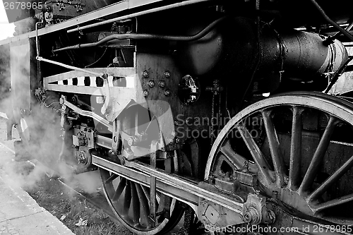 Image of Wheels of an old steam locomotive