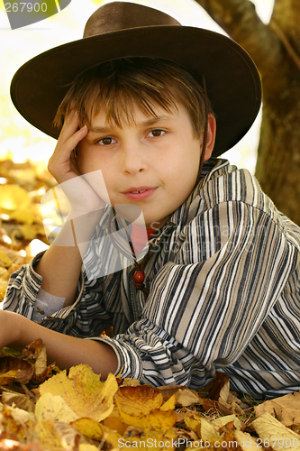 Image of Child in autumn leaves