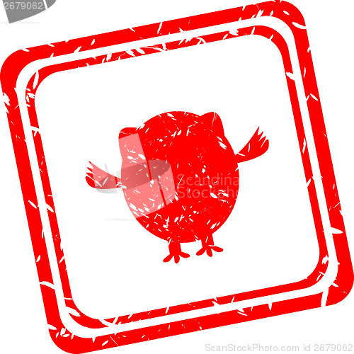 Image of Red stamp with owl sign isolated on white