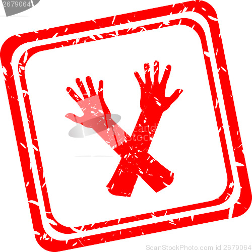 Image of hands symbol on red stamp isolated on white