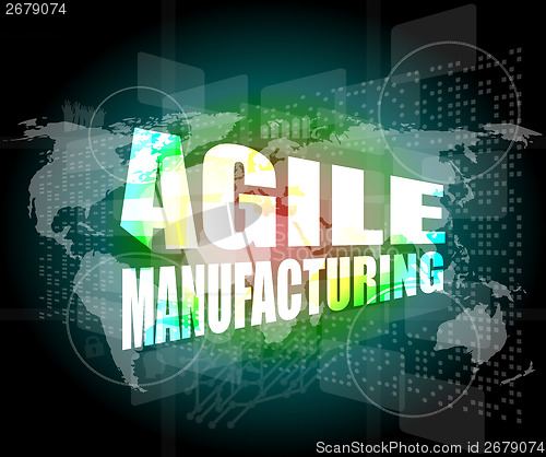 Image of business concept, agile manufacturing on digital touch screen interface