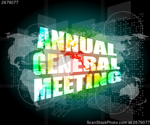 Image of annual general meeting word on digital touch screen