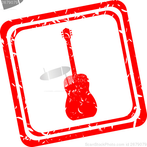 Image of Acoustic guitar icon, red rubber stamp isolated on white