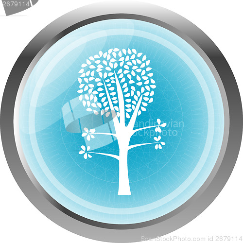 Image of tree on the blue icon button isolated on white