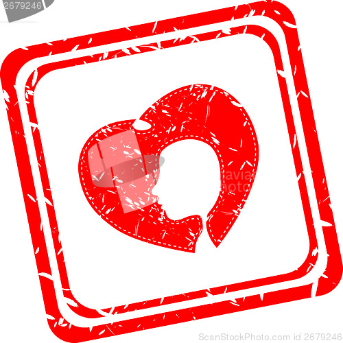 Image of people head in red hearts, red web icon stamp