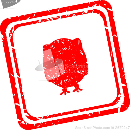Image of Red stamp with owl sign isolated on white