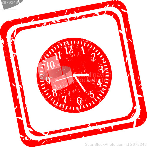 Image of Alarm clock sign icon. Wake up alarm symbol. red stamp