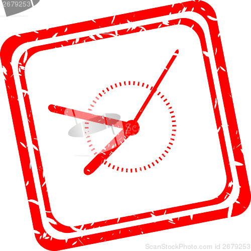 Image of Alarm clock sign icon. Wake up alarm symbol. red stamp