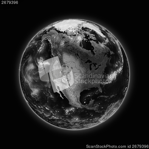 Image of North America on dark planet Earth