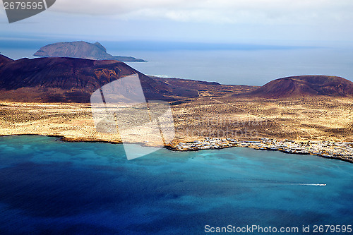 Image of miramar del rio harbor  sky cloud beach    water   lanzarote   g