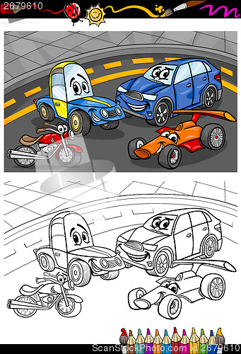 Image of cartoon cars for coloring book