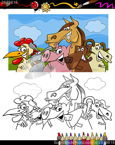 Image of farm animals cartoon for coloring book