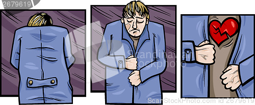 Image of sad man with broken heart comics