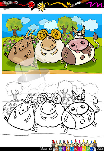 Image of cartoon farm animals coloring page