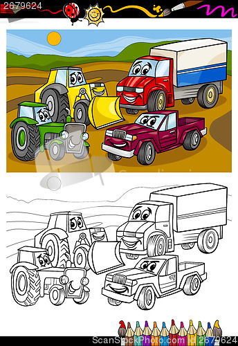 Image of cartoon cars and trucks for coloring book