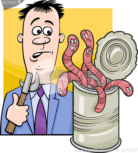Image of open can of worms saying cartoon
