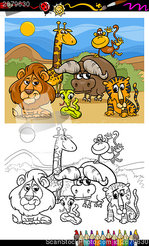 Image of cartoon wild animals coloring page