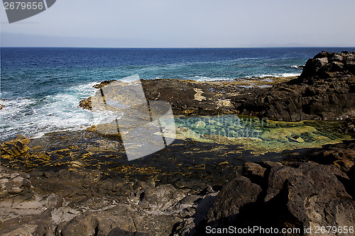 Image of coastline in lanzarote   sky cloud beach  water  musk  and summe