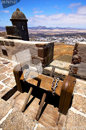 Image of winch    lanzarote  spain the old wall castle  sentry tower and 