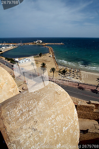 Image of  monastir tunisia the old wall castle    slot  and mediterranean